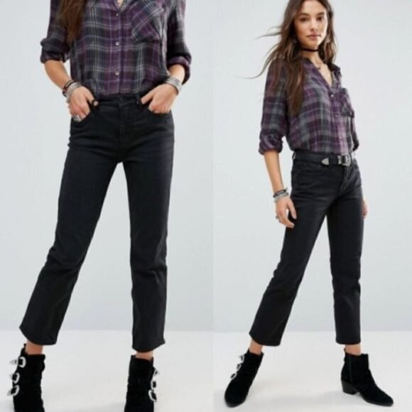 Free People Black High Rise Jasper Cropped Ankle Straight Jeans 28 - Picture 2 of 10